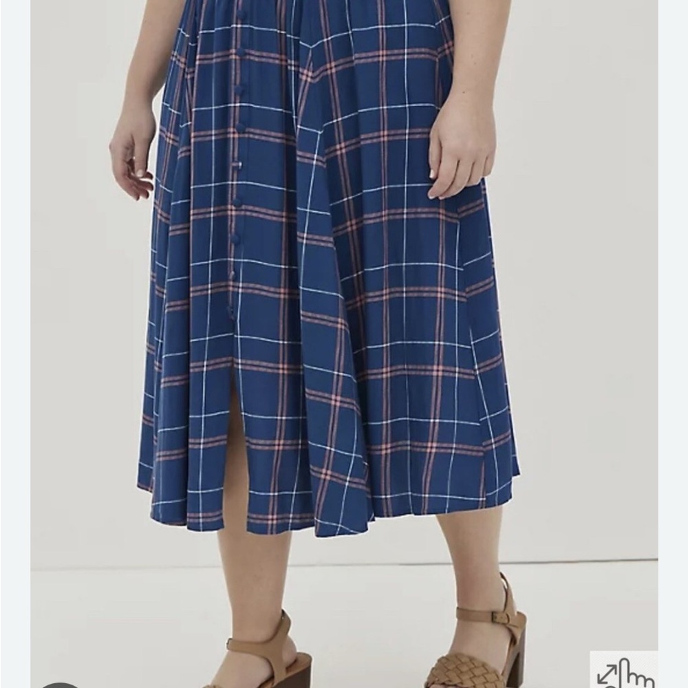 Torrid Blue and White Midi A-line Skirt with Slit